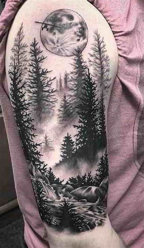 Tatuajes de bosques y luna 